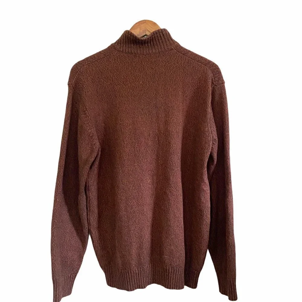 Oscar De La Renta Men's Ribbed Brown 1/4 Zip Long Sleeve Knit Sweater Size XL